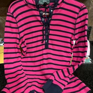Ralph Lauren Pink and Navy Striped Top